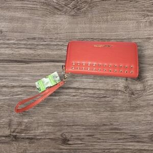 Badgley Mischka NWT Red Studded Wristlet Wallet Clutch